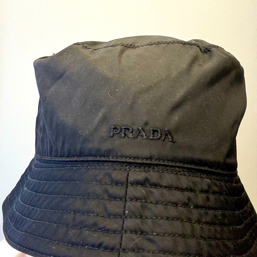 Prada Embroidered Stitch Logo Black Bucket Hat - Picture 1 of 11